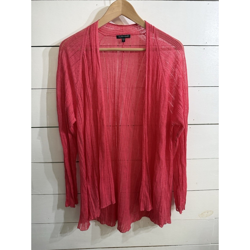Eileen Fisher Variegated‎ Peony Pink Coral Silk Linen Cardigan Women's XL